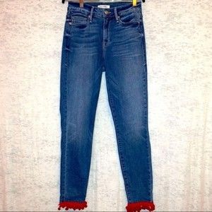 Good American Good Legs Crop Red Pom Pom Trim Hem Size 26/2